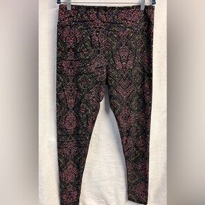 LuLaRoe Black Leggings with Pink, Yellow and Blue Pattern